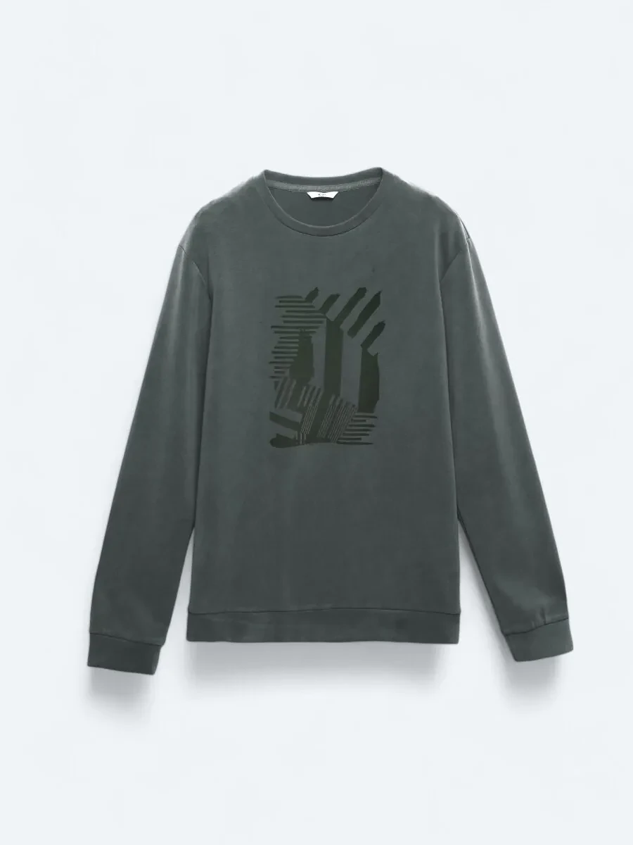 Grey Crew Neck Printed Sweatshirt - 7