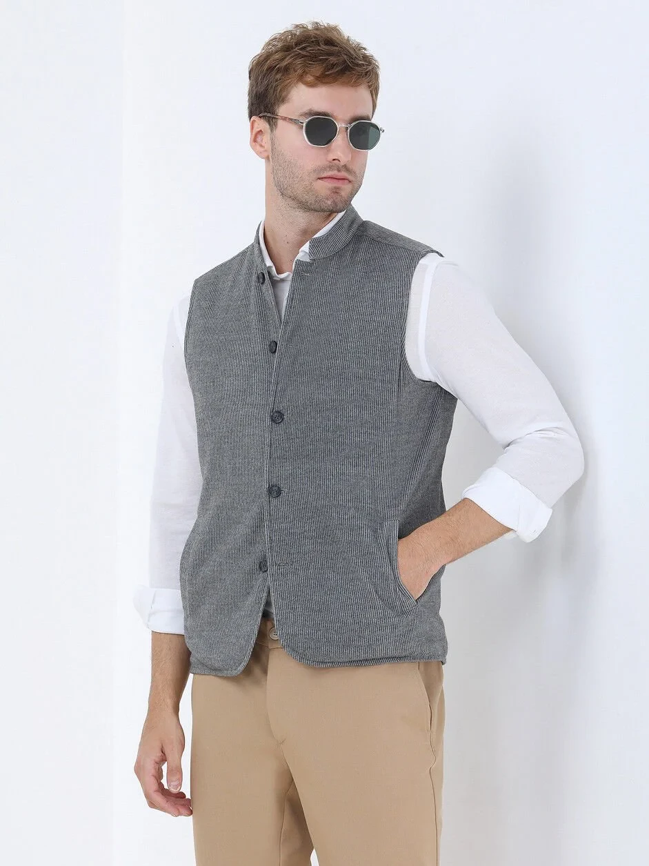 Grey Double-Sided Weaving Puffer Vest - 1