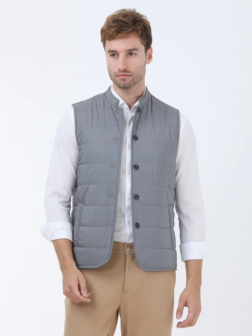Grey Double-Sided Weaving Puffer Vest - 2