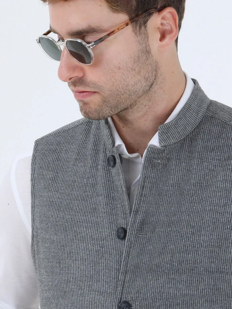 Grey Double-Sided Weaving Puffer Vest - 5