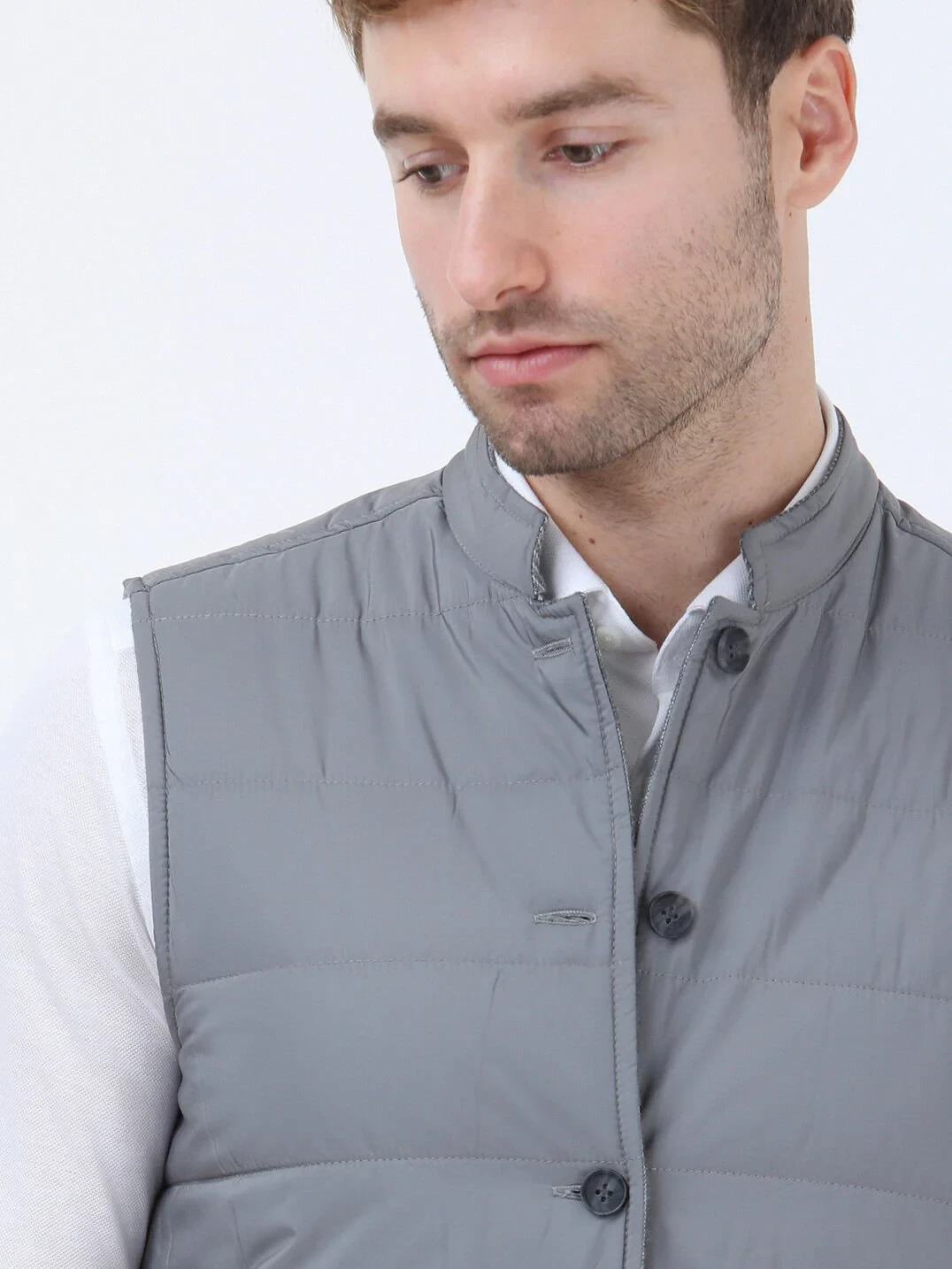 Grey Double-Sided Weaving Puffer Vest - 6