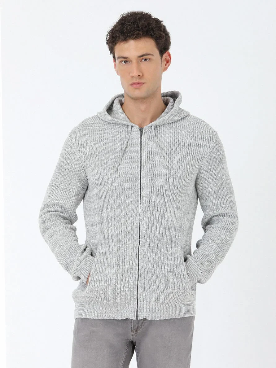 Grey Hooded Wool Blended Cardigan - 2