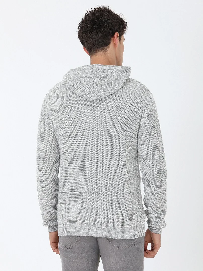 Grey Hooded Wool Blended Cardigan - 5