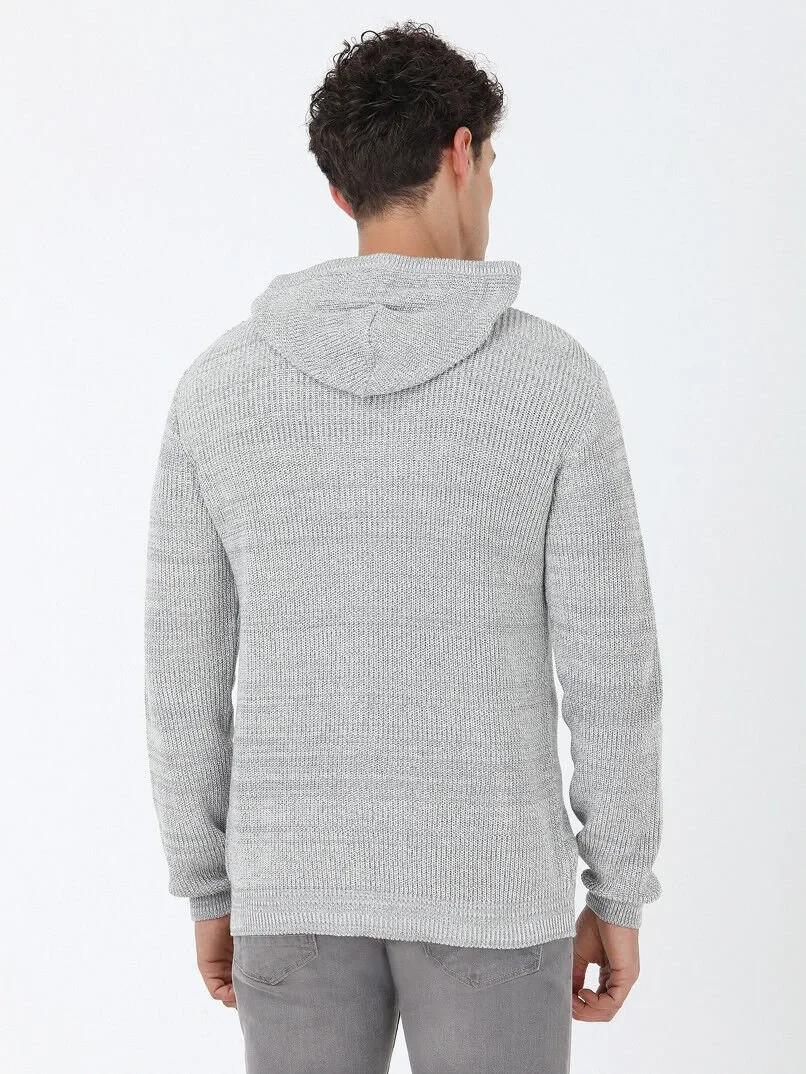 Grey Hooded Wool Blended Cardigan - 5