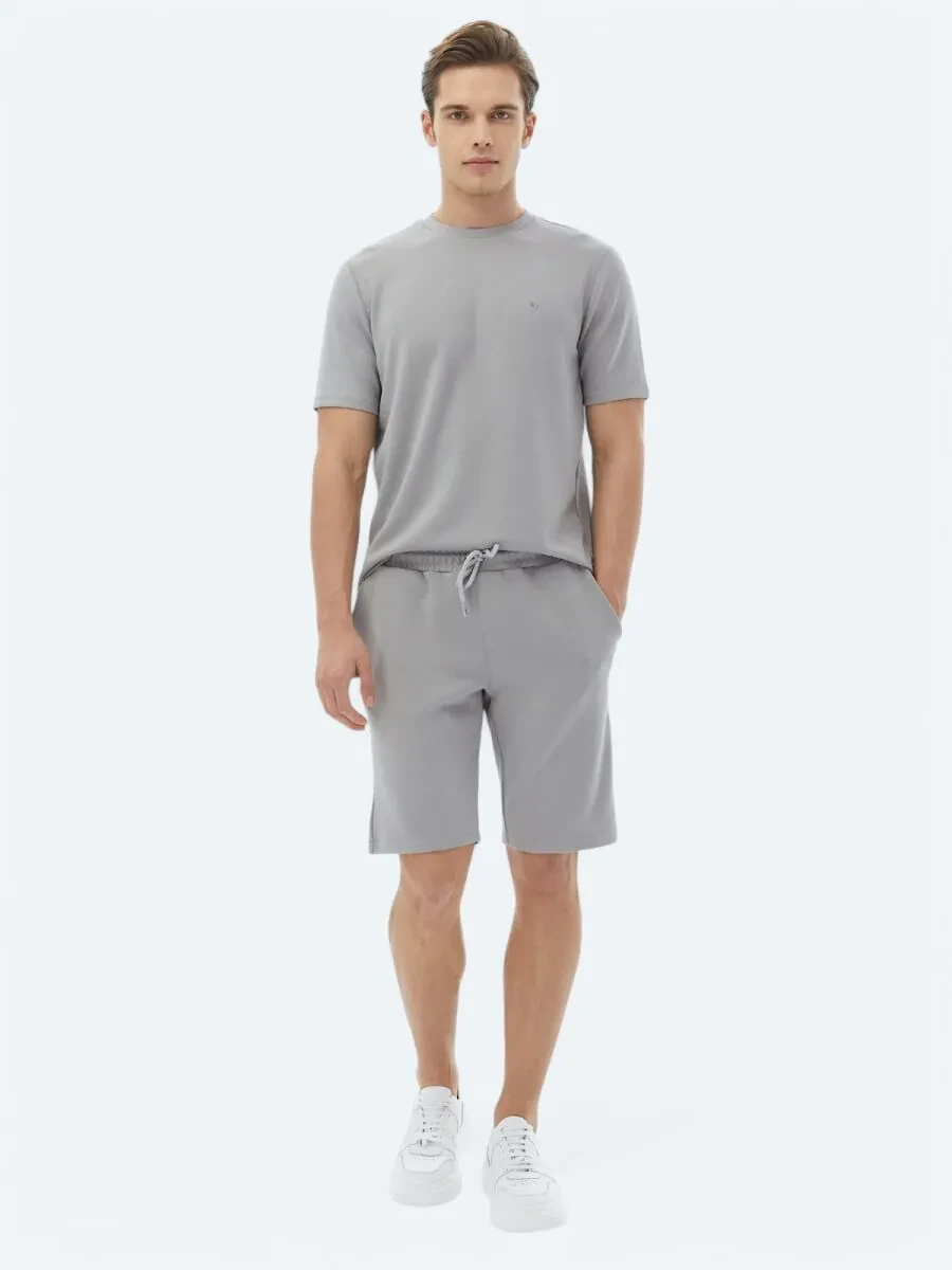 Grey Knitting Jogging Fit Casual Bermuda - 1