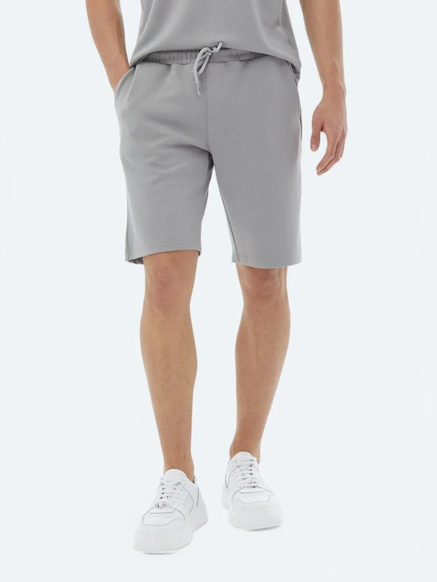 Grey Knitting Jogging Fit Casual Bermuda - 2