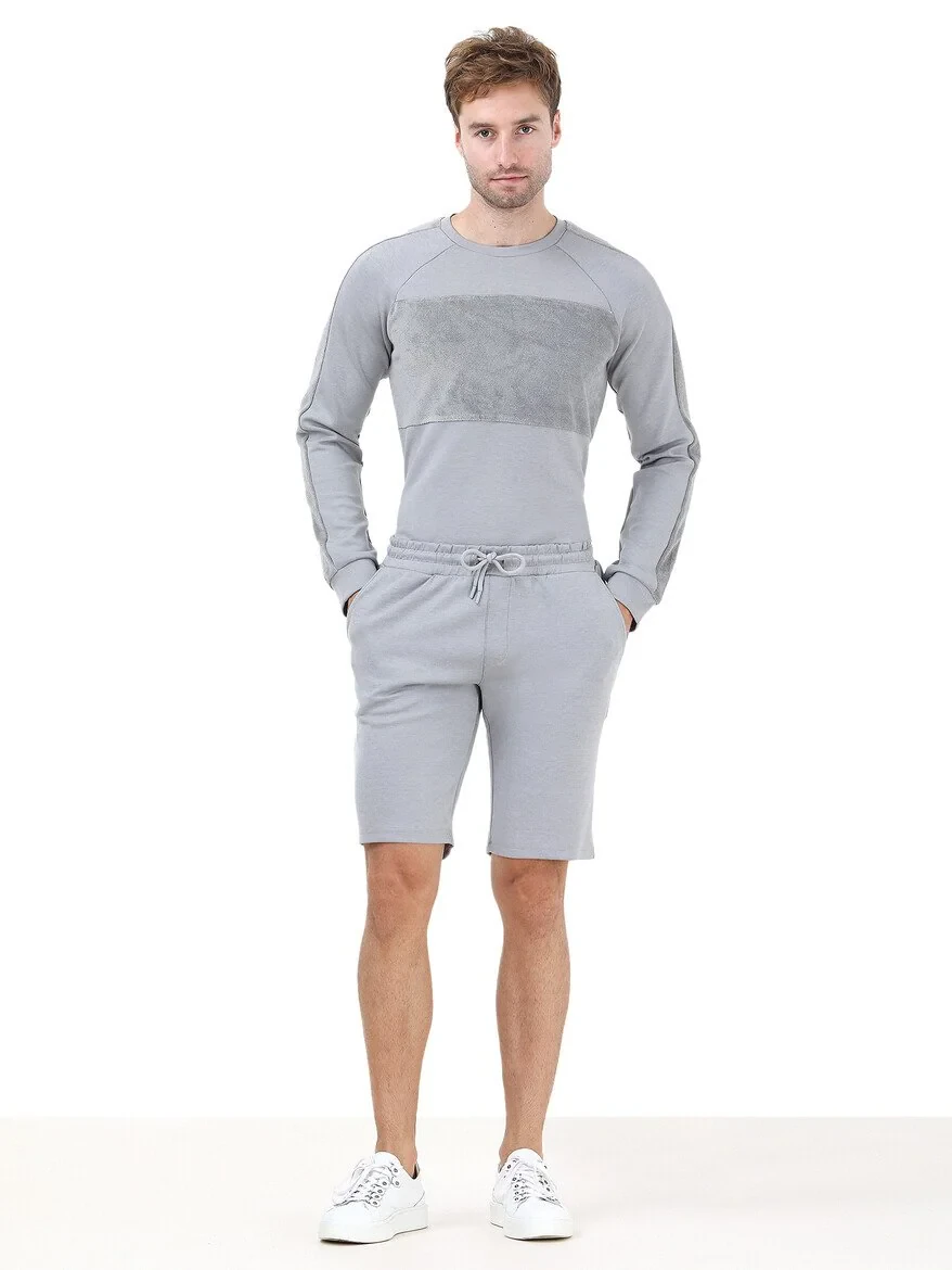 Grey Knitting Jogging Fit Sport Bermuda - 2