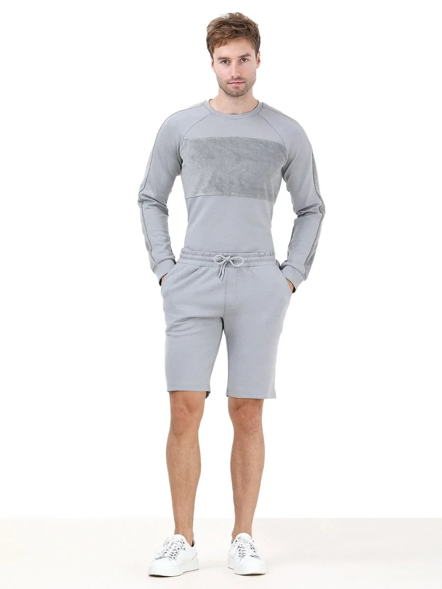 Grey Knitting Jogging Fit Sport Bermuda - 2
