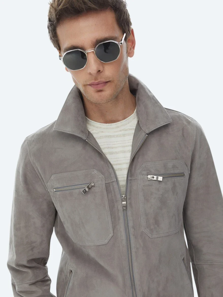 Grey Leather Coat - 1