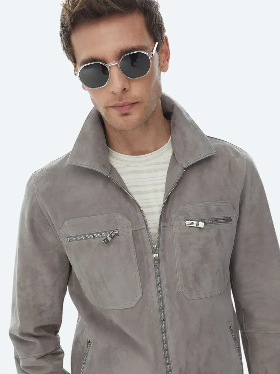 Grey Leather Coat - 1