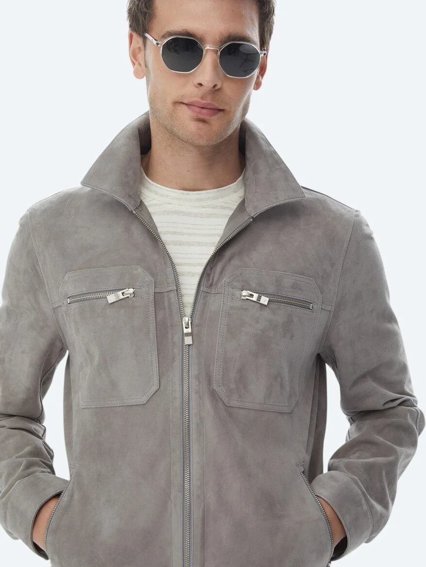 Grey Leather Coat - 2