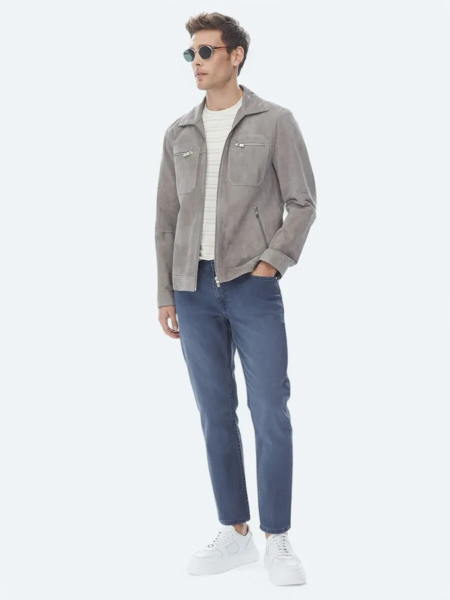 Grey Leather Coat - 4