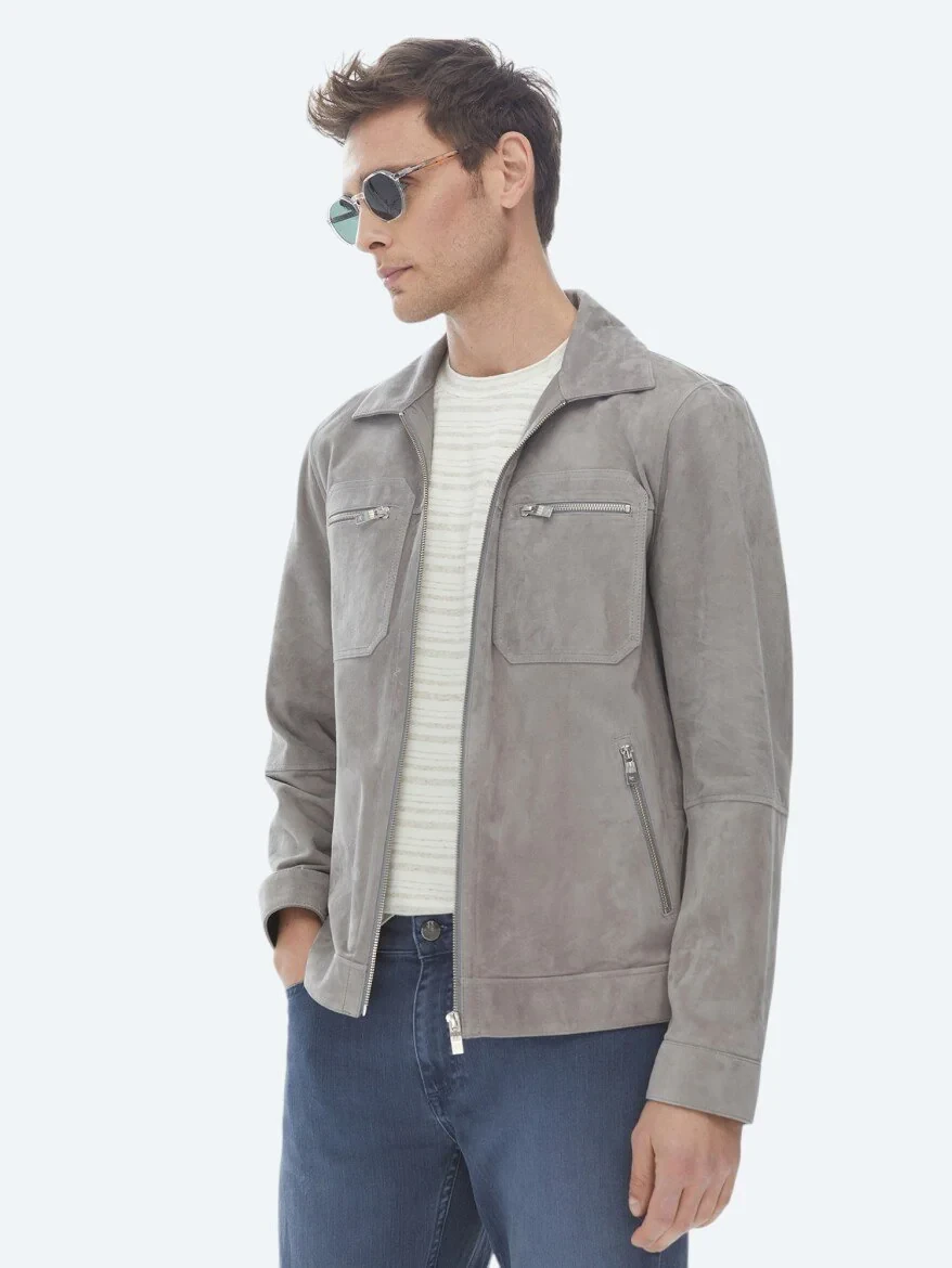 Grey Leather Coat - 10