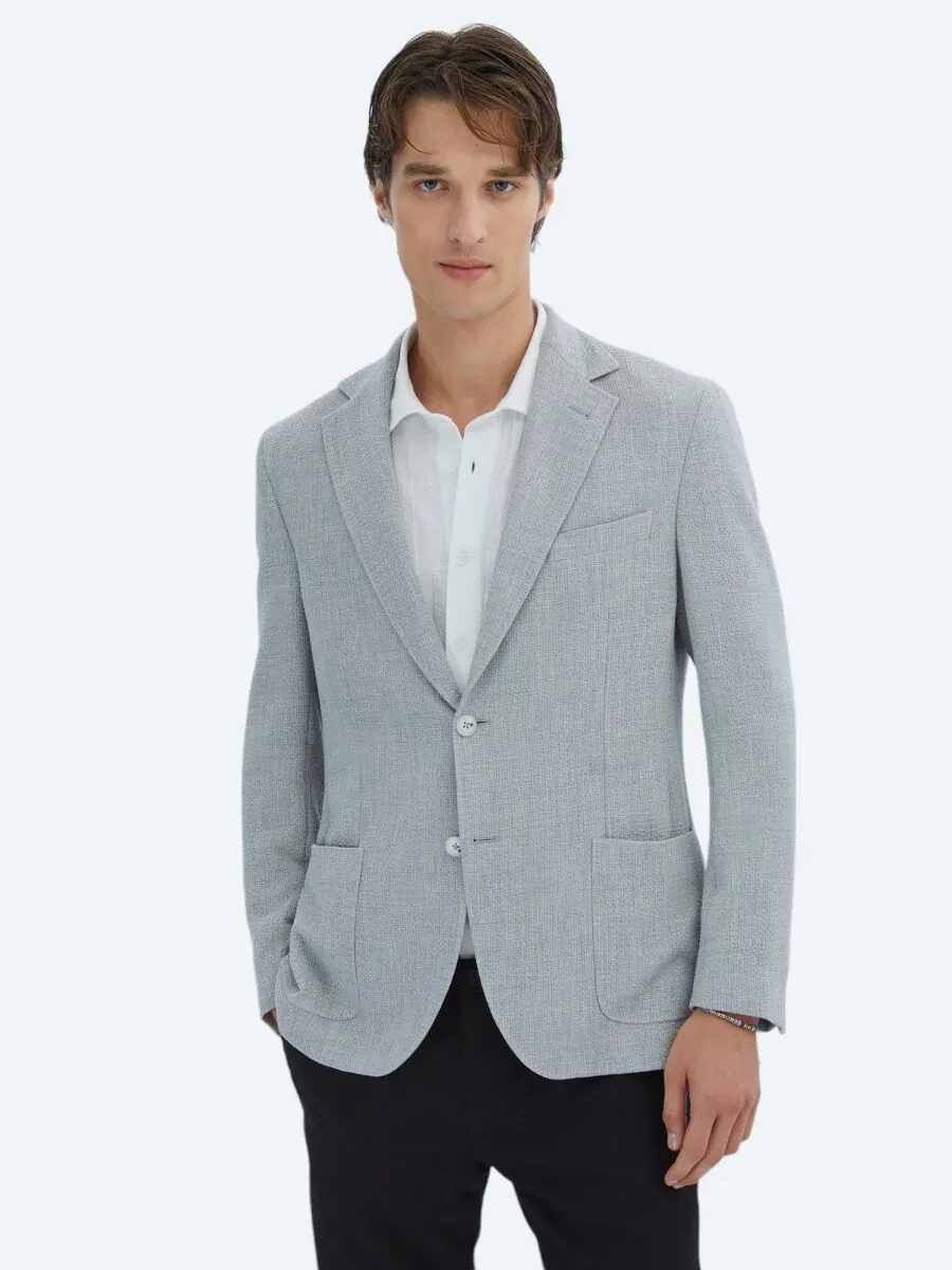 Grey Patterned Modern Fit Jacket - 1