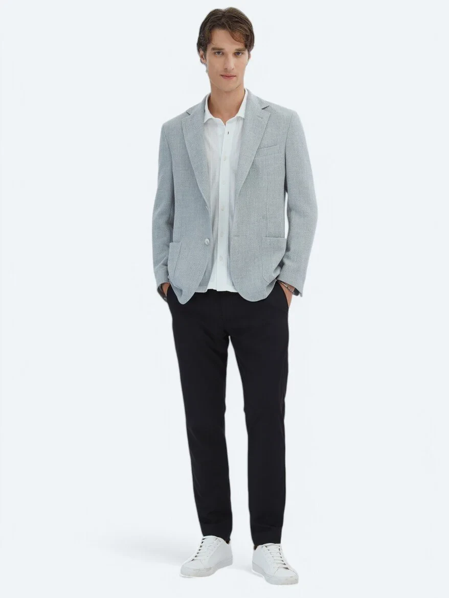 Grey Patterned Modern Fit Jacket - 2
