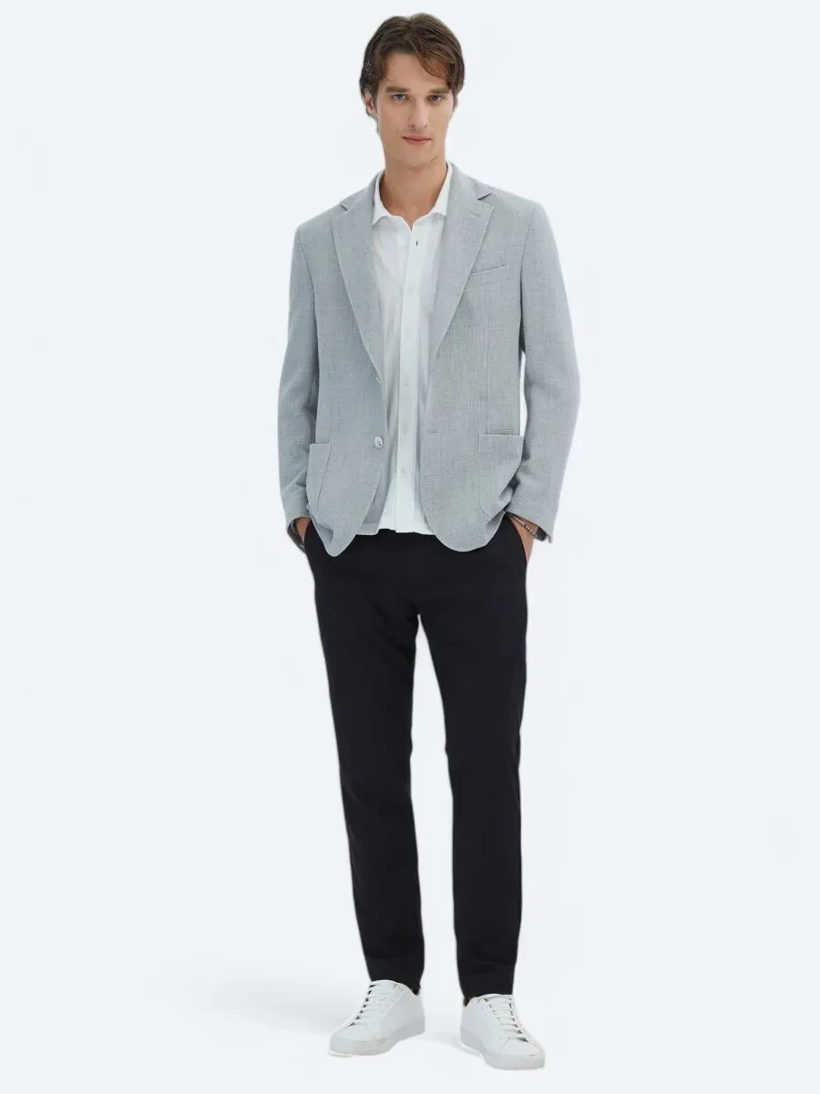 Grey Patterned Modern Fit Jacket - 2