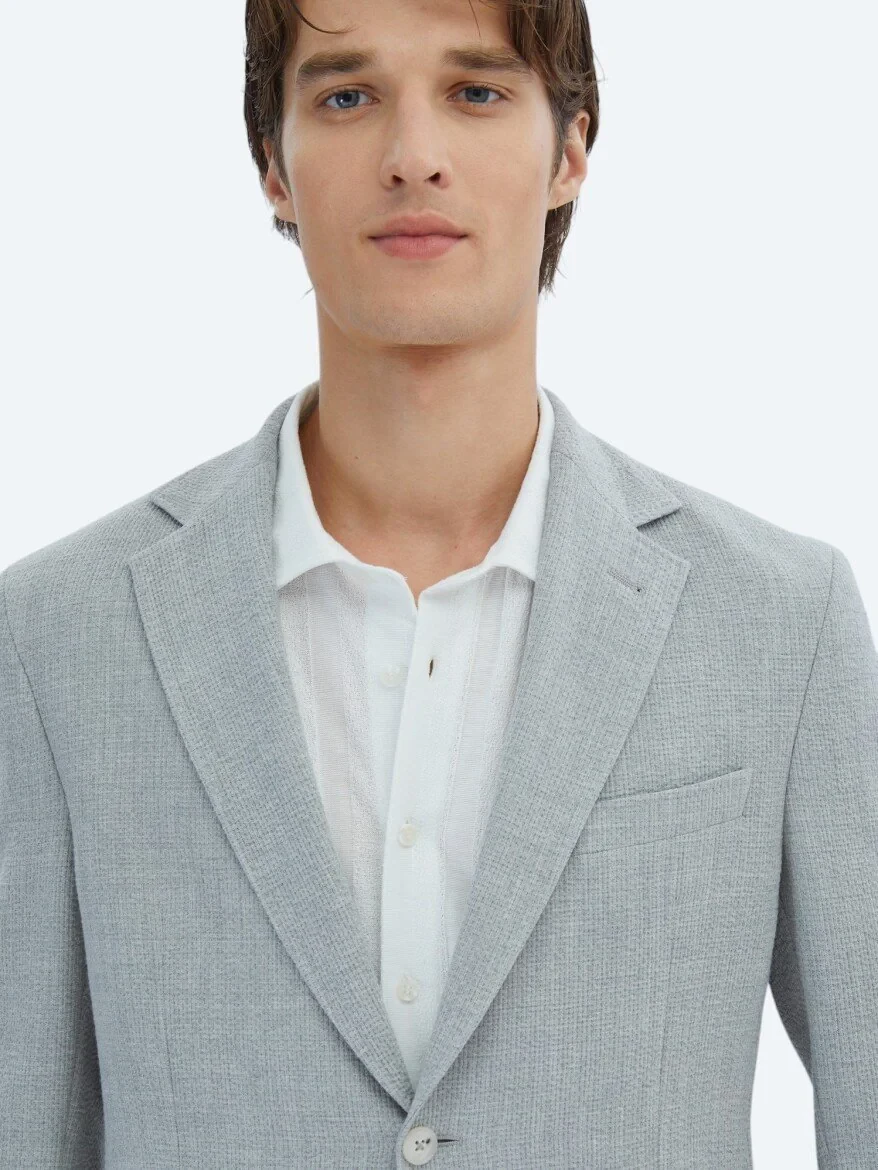 Grey Patterned Modern Fit Jacket - 3