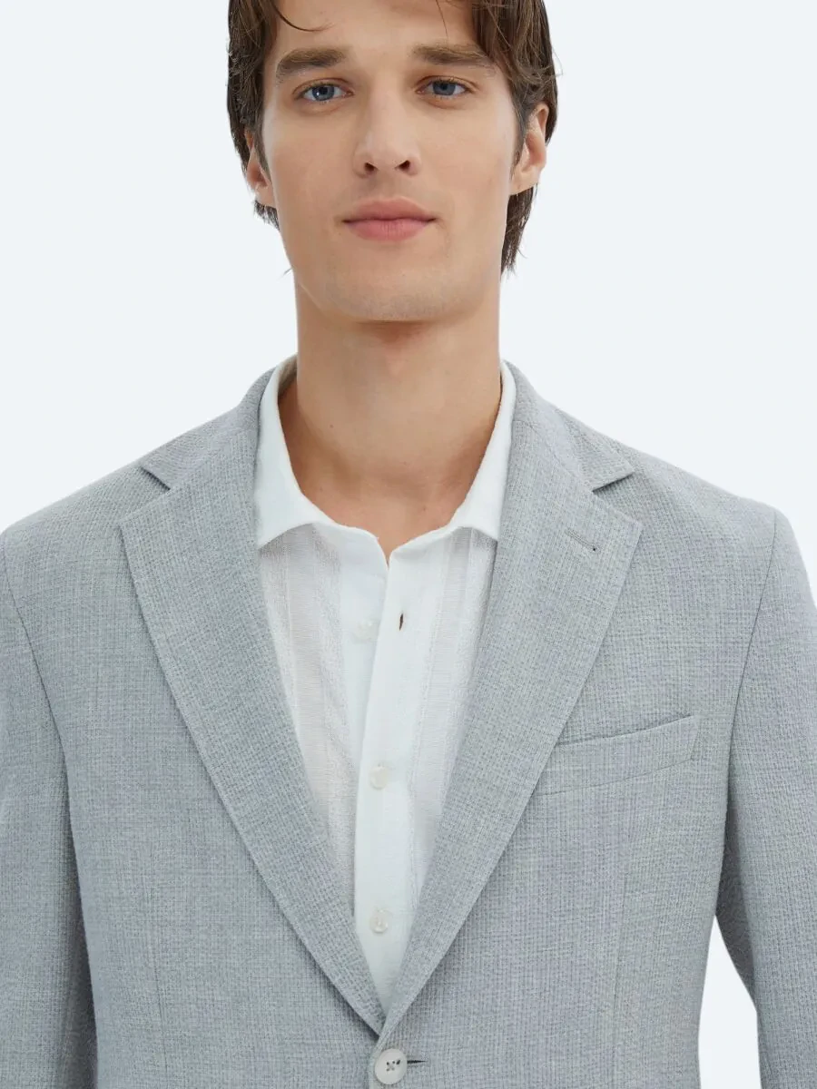 Grey Patterned Modern Fit Jacket - 3
