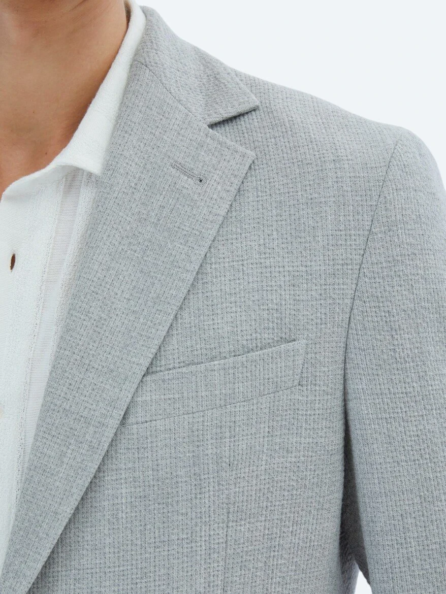 Grey Patterned Modern Fit Jacket - 5