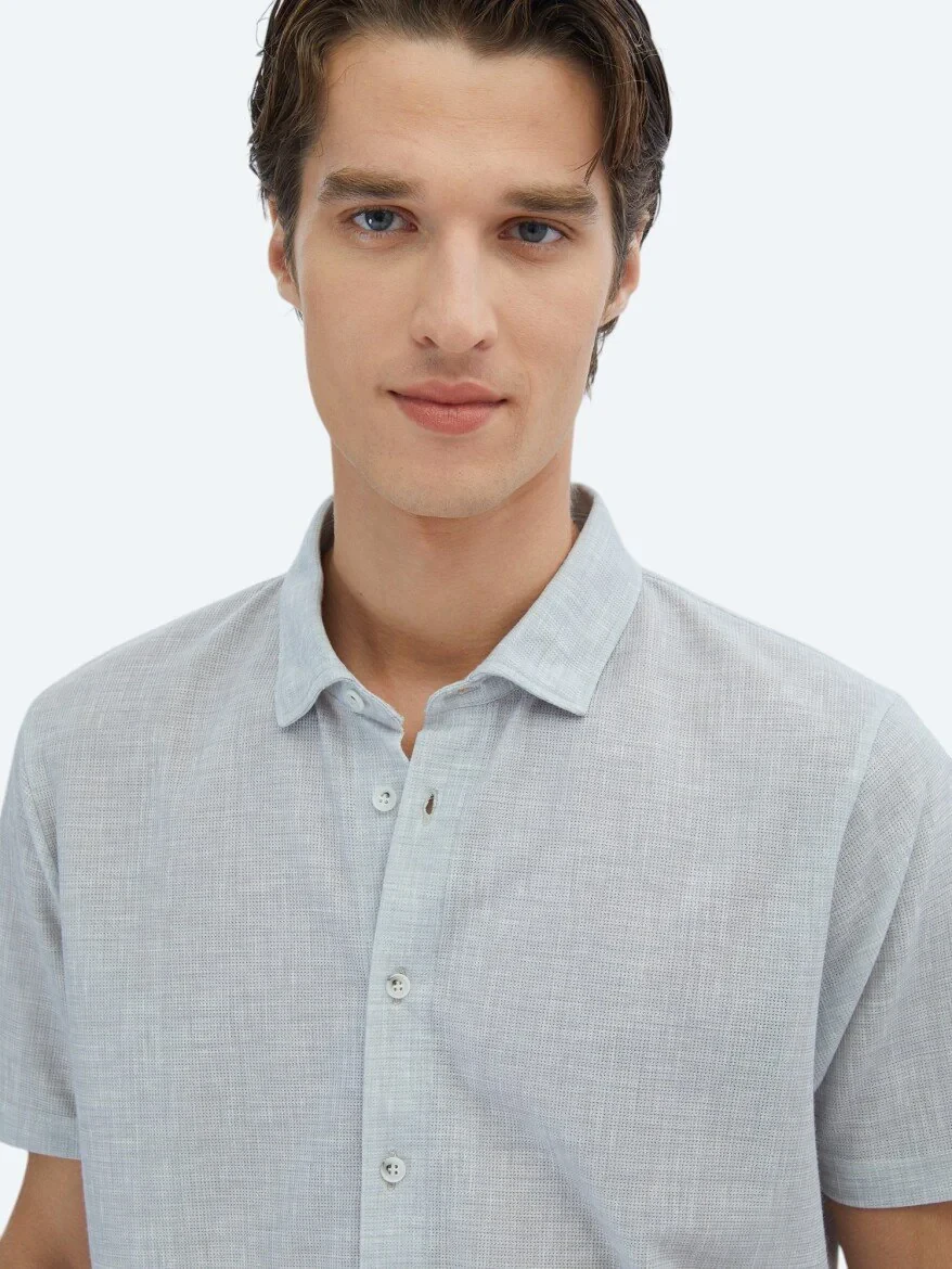 Grey Patterned Regular Fit Knitting Casual Shirt - 3