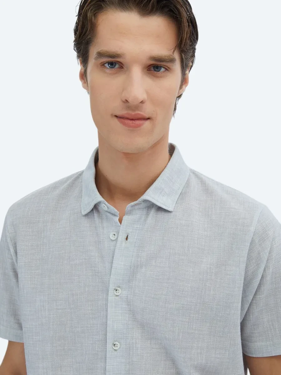 Grey Patterned Regular Fit Knitting Casual Shirt - 3