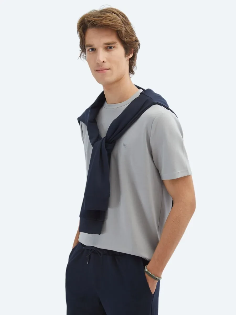 Grey Plain Crew Neck T-Shirt - 3