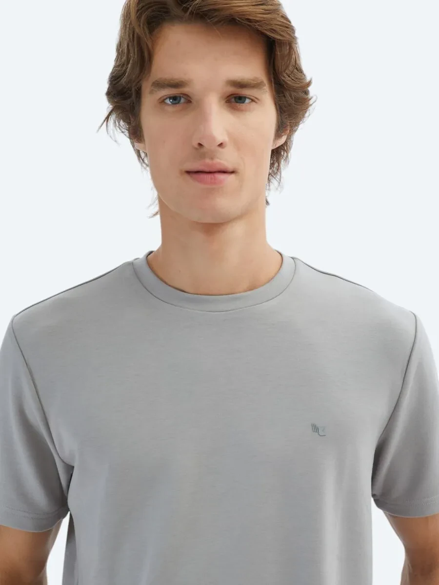 Grey Plain Crew Neck T-Shirt - 4