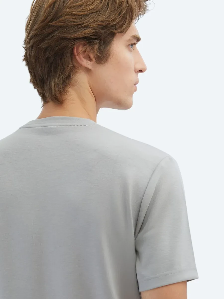 Grey Plain Crew Neck T-Shirt - 5