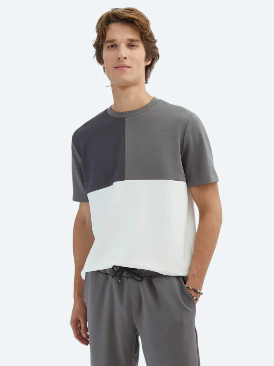 Grey Plain Crew Neck T-Shirt - 1