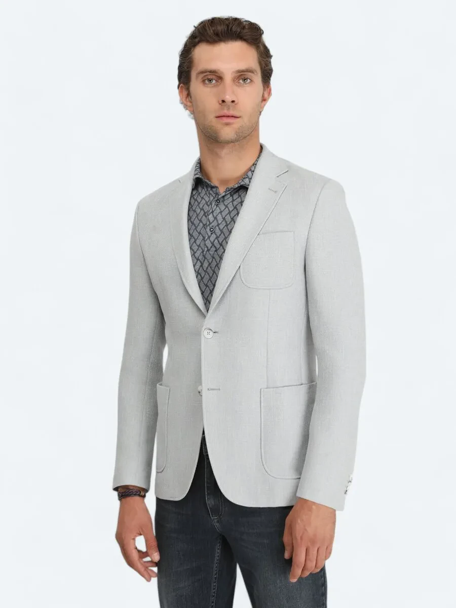 Grey Plain Modern Fit Jacket - 2