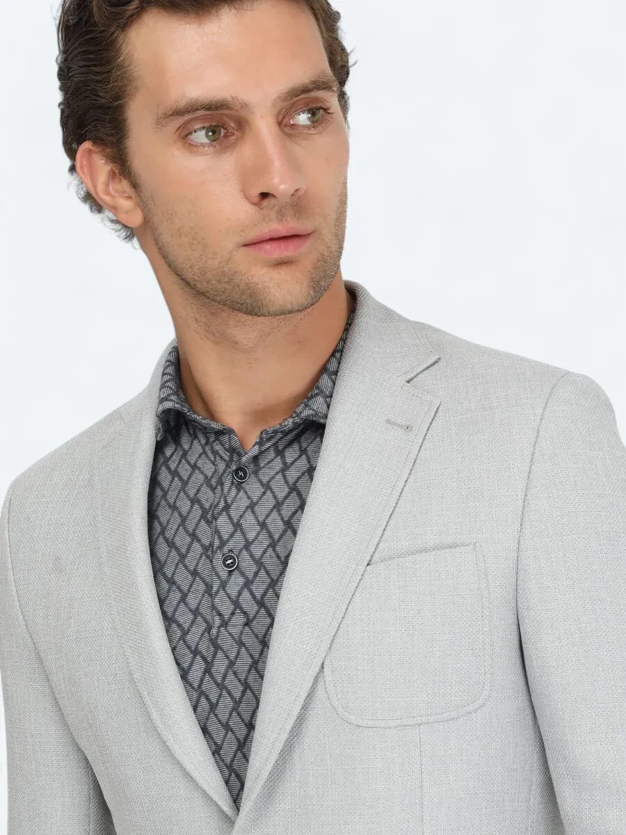 Grey Plain Modern Fit Jacket - 4