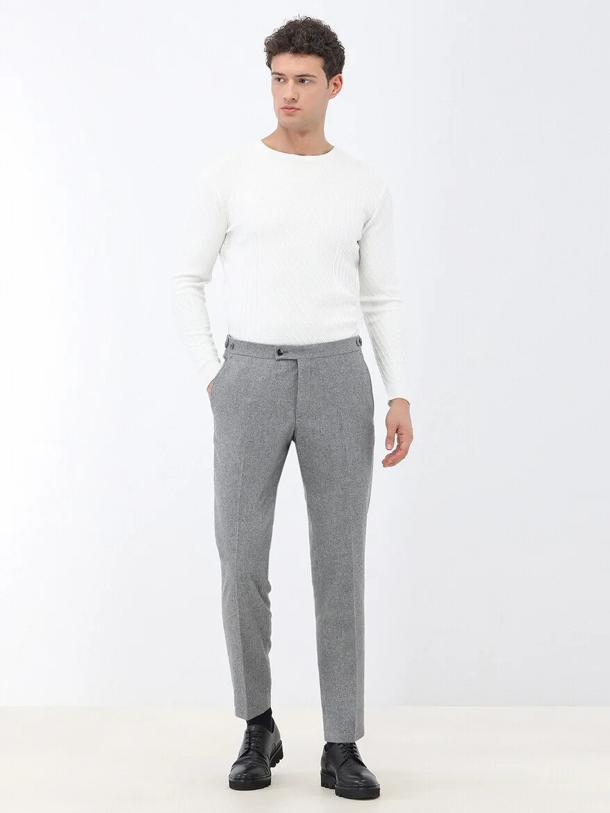 Grey Plain Modern Fit Wool Blended Suit - 3