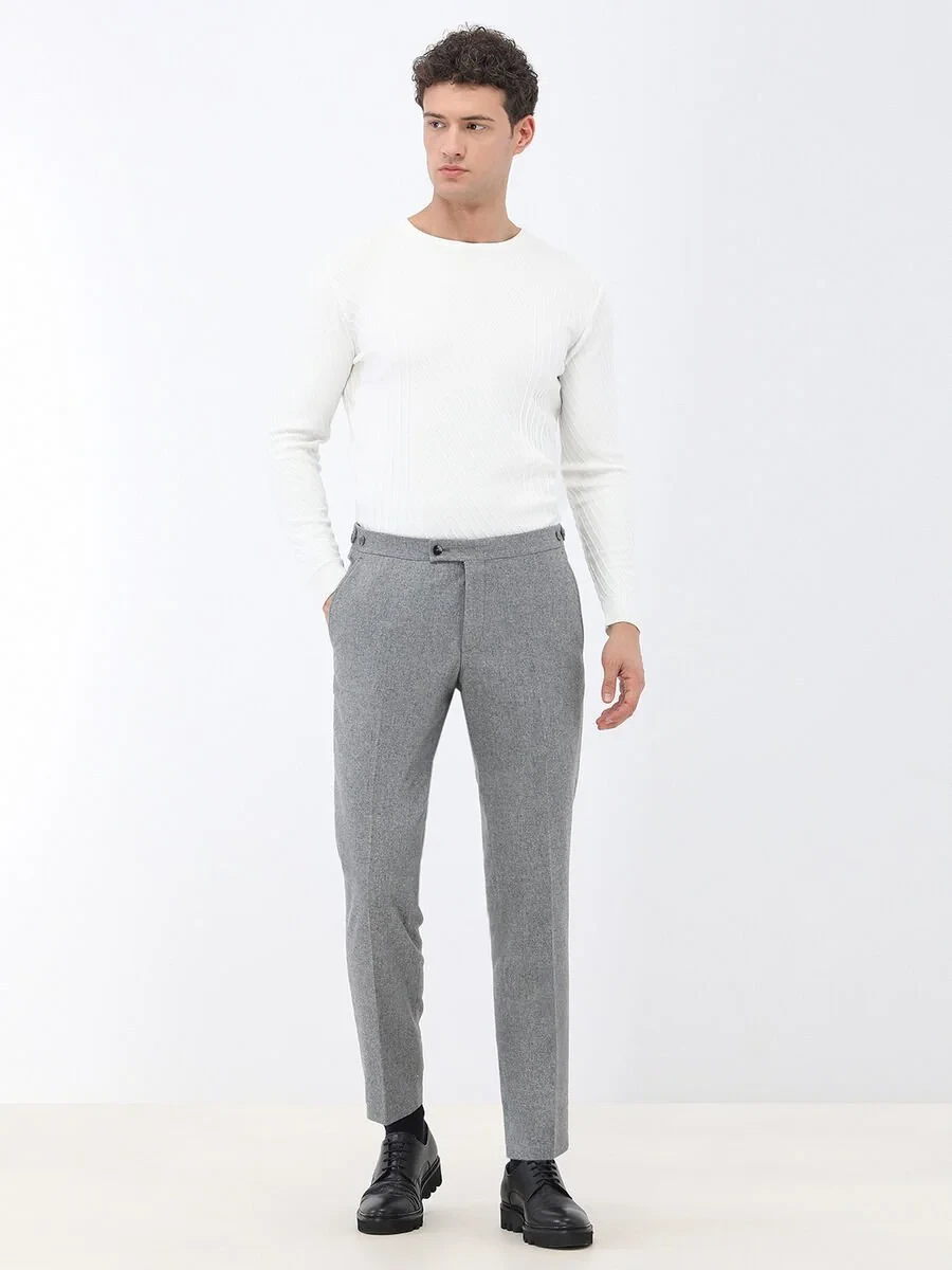 Grey Plain Modern Fit Wool Blended Suit - 3