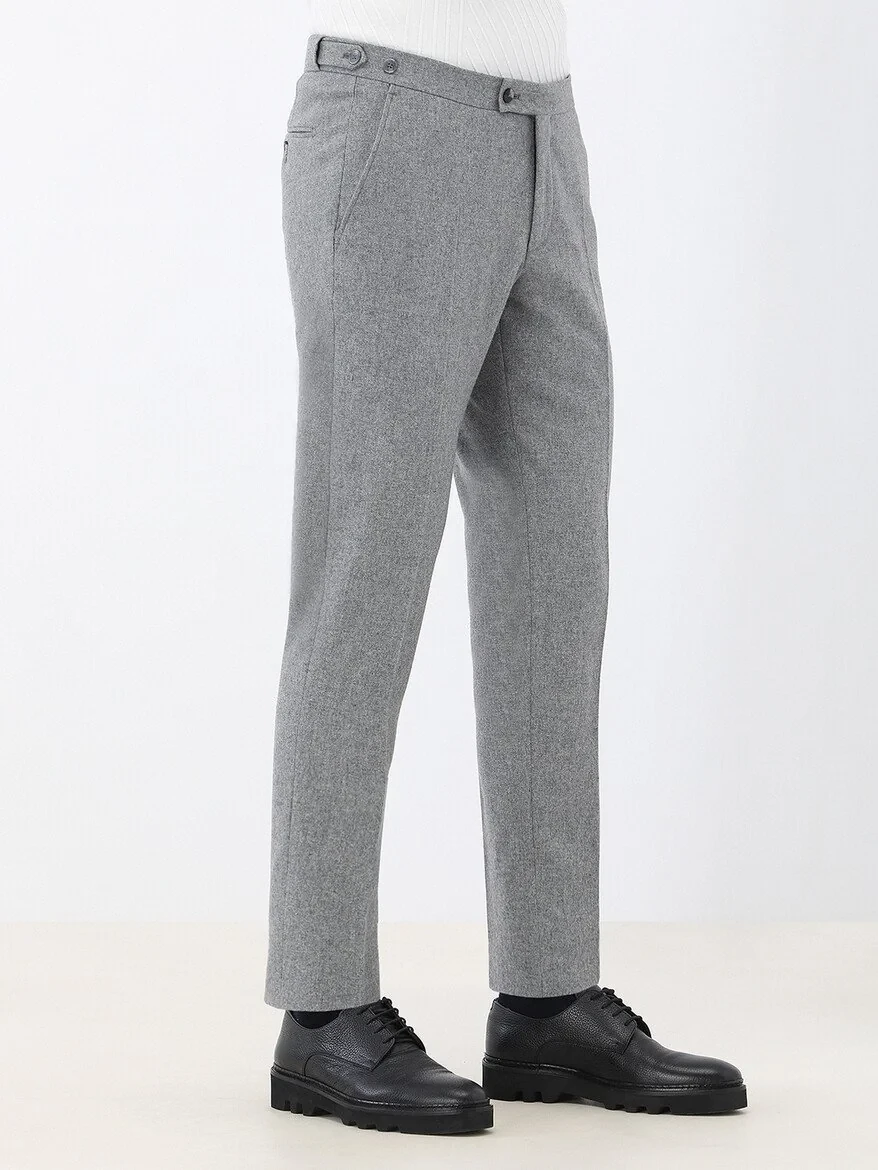 Grey Plain Modern Fit Wool Blended Suit - 5