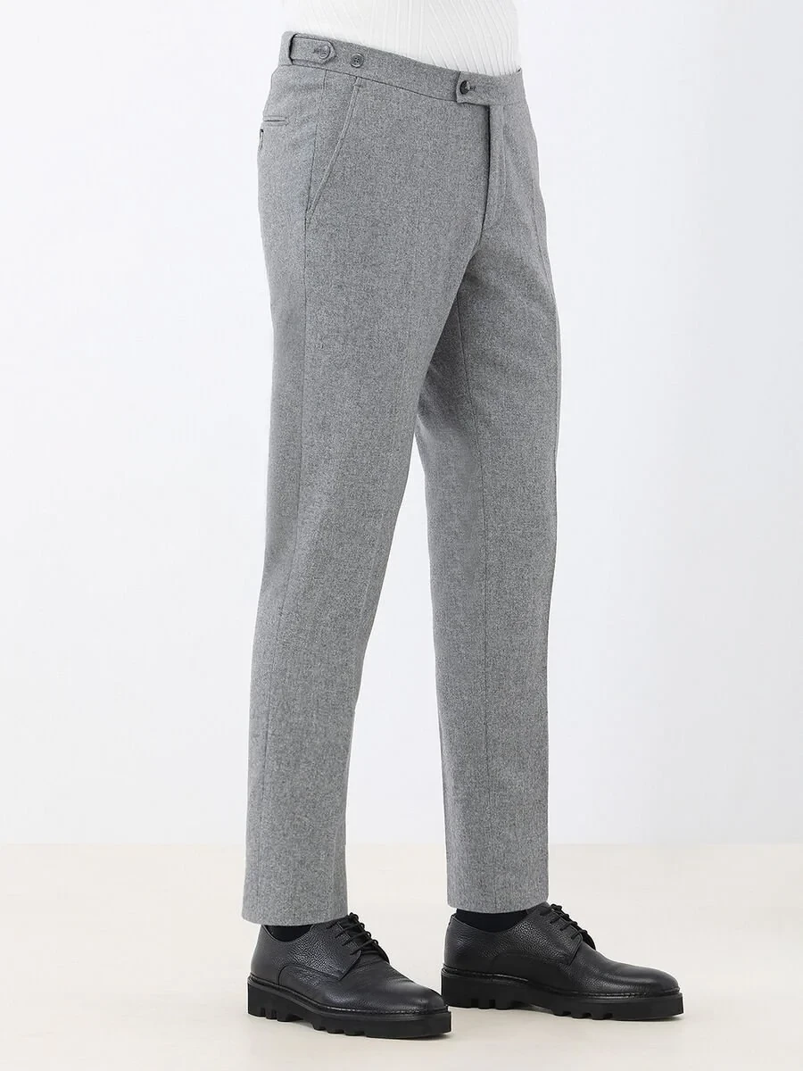 Grey Plain Modern Fit Wool Blended Suit - 5