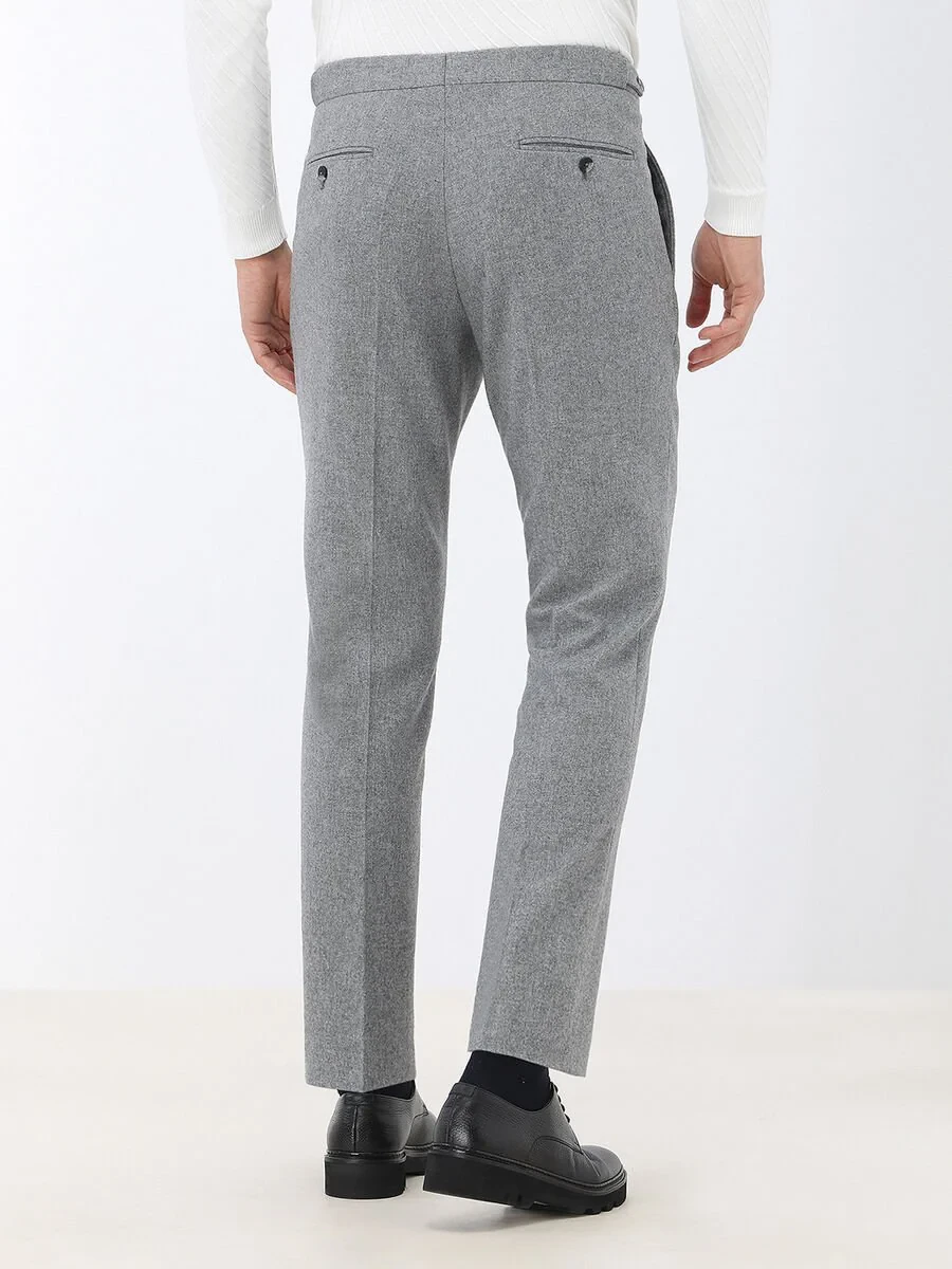 Grey Plain Modern Fit Wool Blended Suit - 7