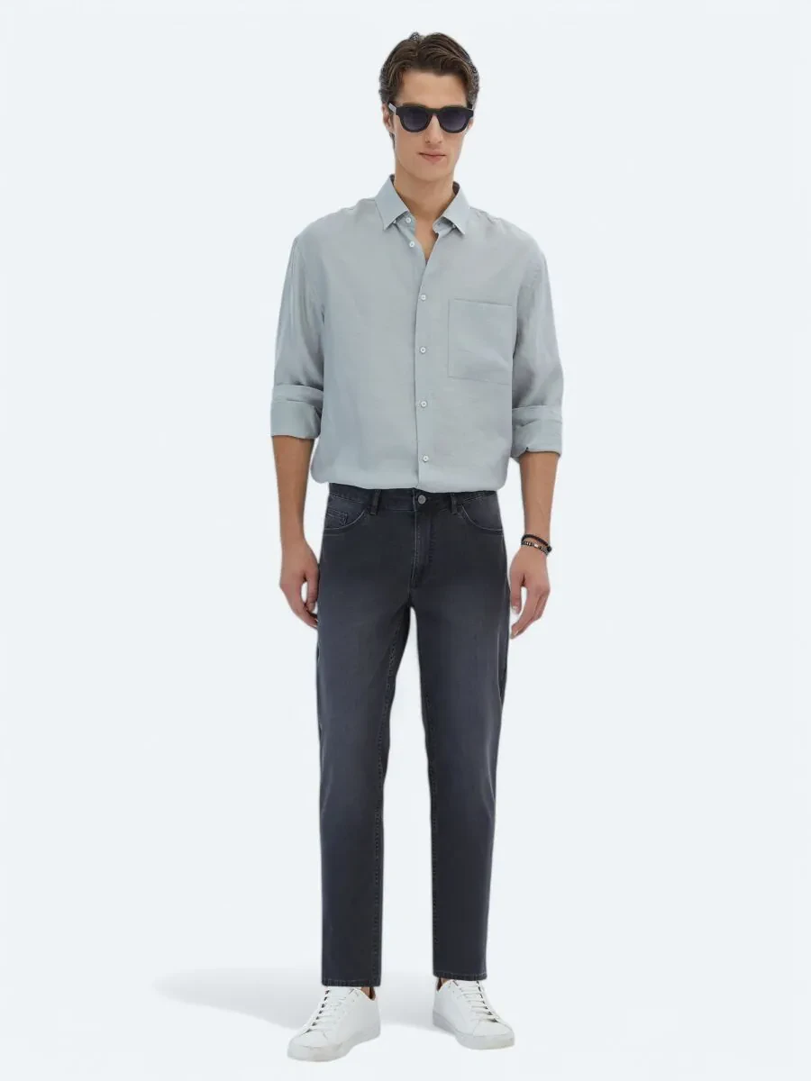 Grey Plain Oversize Fit Weaving Casual Shirt - 2