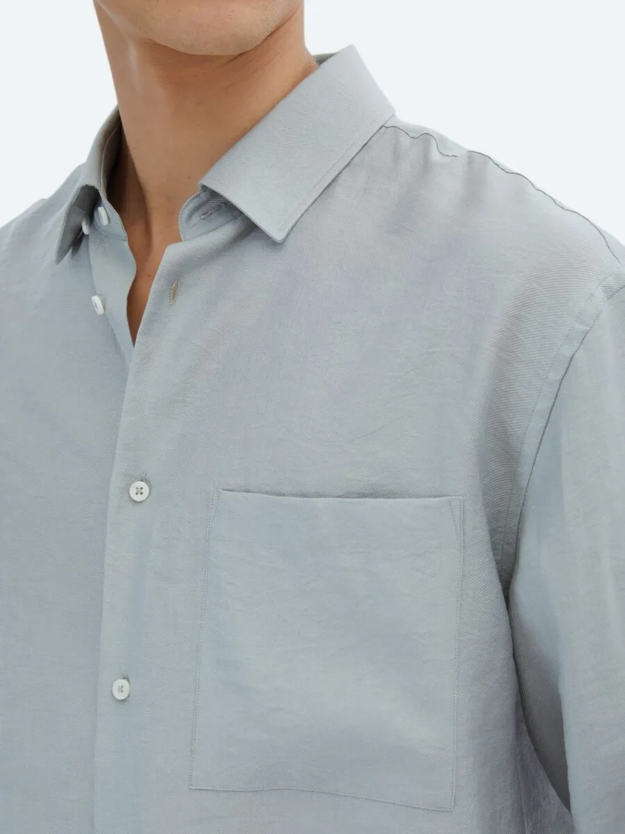 Grey Plain Oversize Fit Weaving Casual Shirt - 5