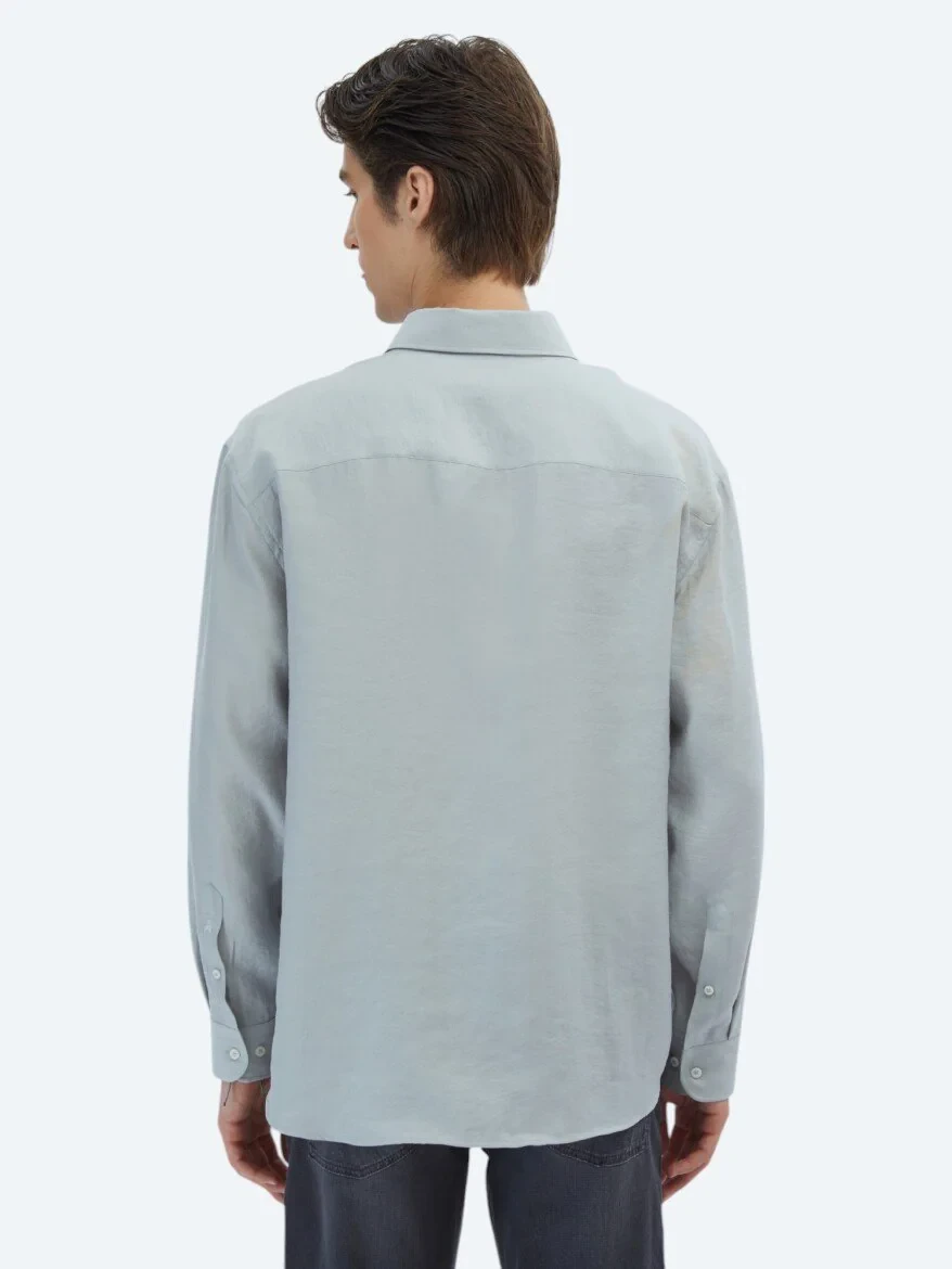 Grey Plain Oversize Fit Weaving Casual Shirt - 6