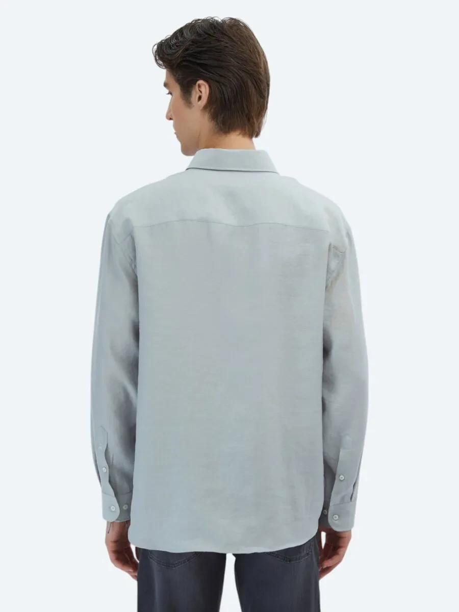 Grey Plain Oversize Fit Weaving Casual Shirt - 6