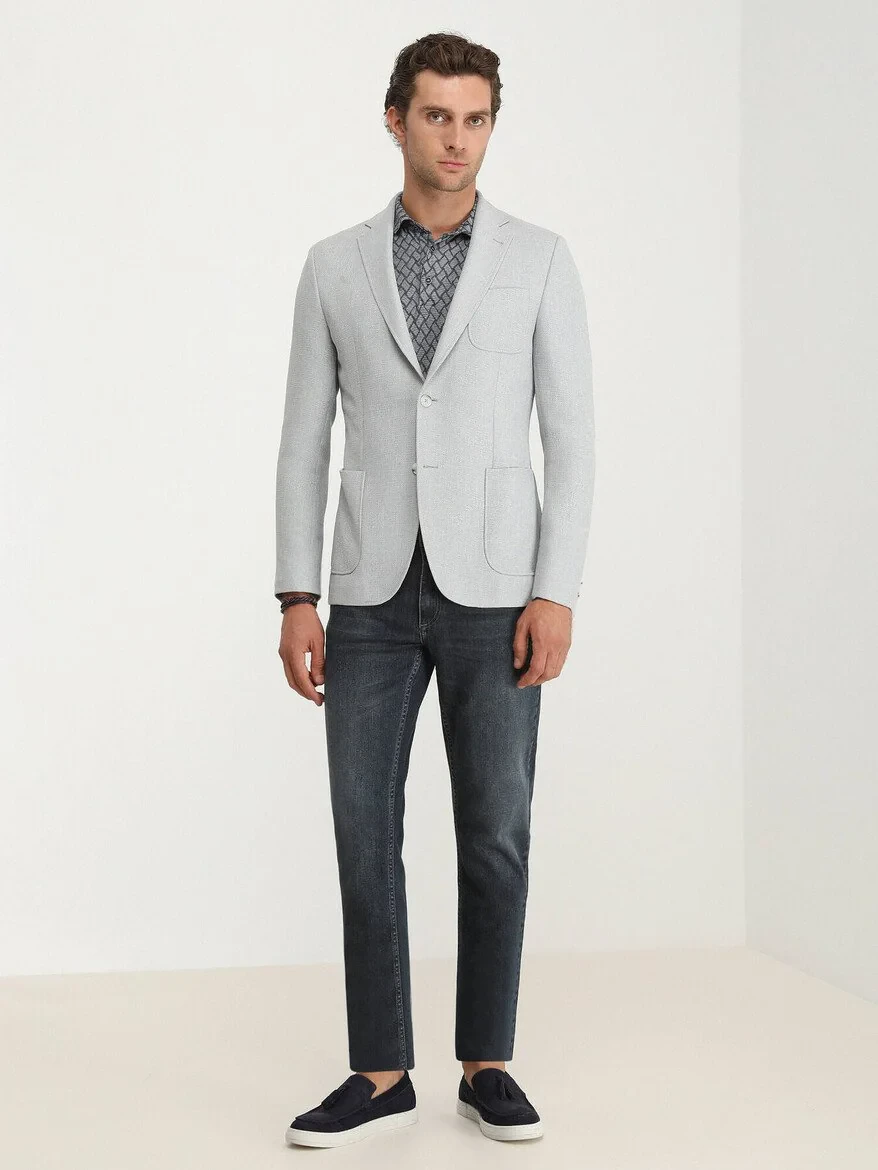 Grey Plain Regular Fit Jacket - 3