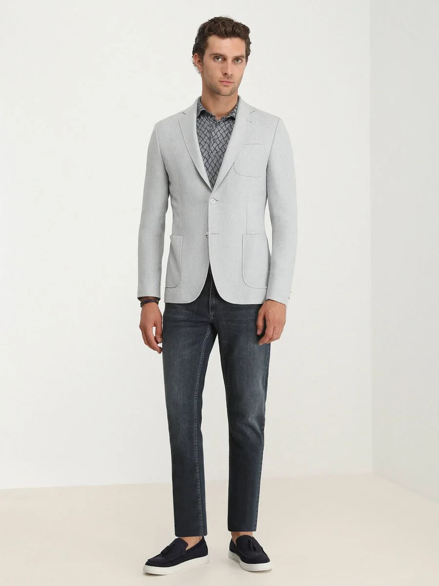 Grey Plain Regular Fit Jacket - 3