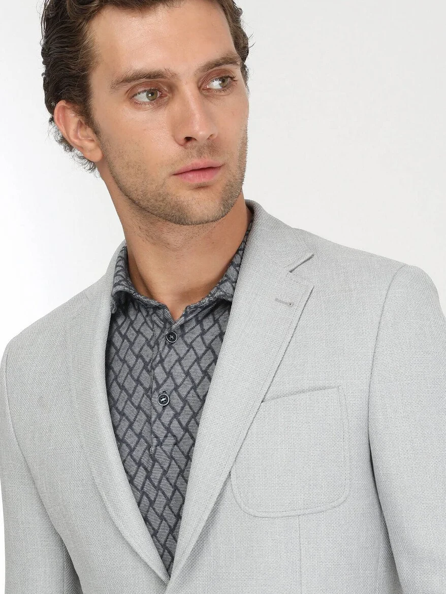 Grey Plain Regular Fit Jacket - 4
