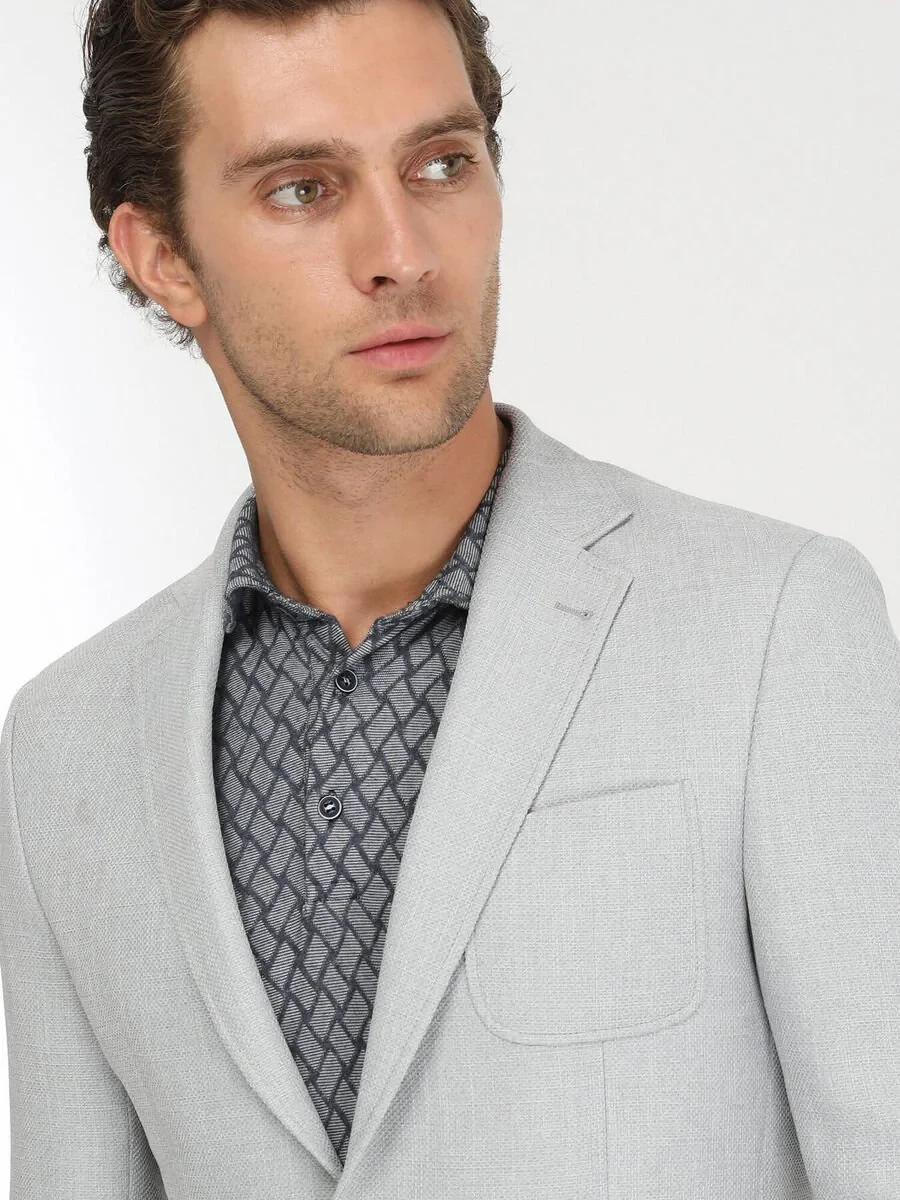 Grey Plain Regular Fit Jacket - 4
