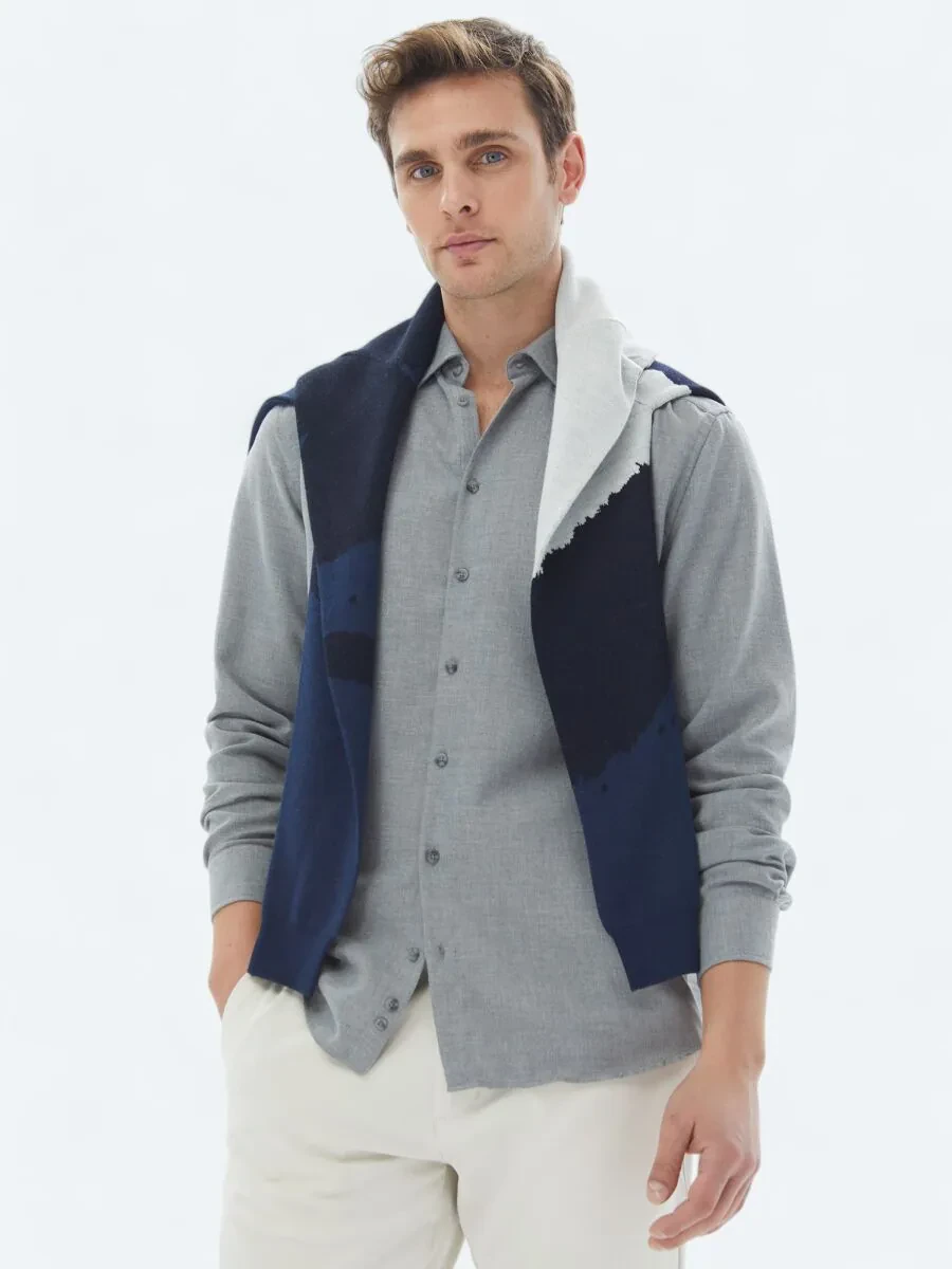 Grey Plain Regular Fit Weaving Casual Cotton Blended Shirt - 2