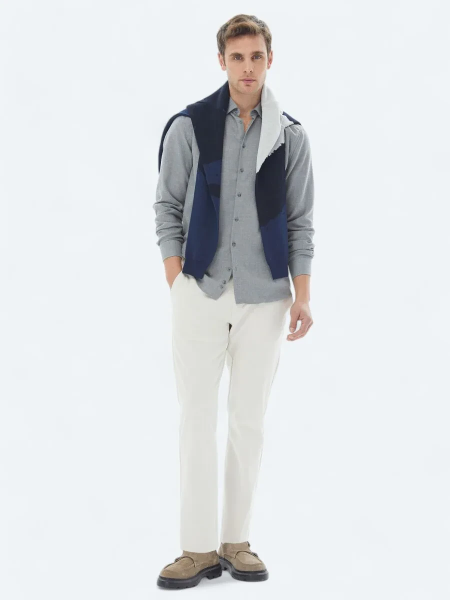 Grey Plain Regular Fit Weaving Casual Cotton Blended Shirt - 3