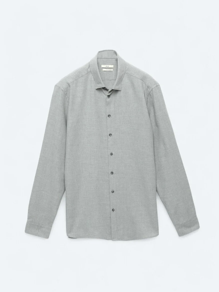 Grey Plain Regular Fit Weaving Casual Cotton Blended Shirt - 7