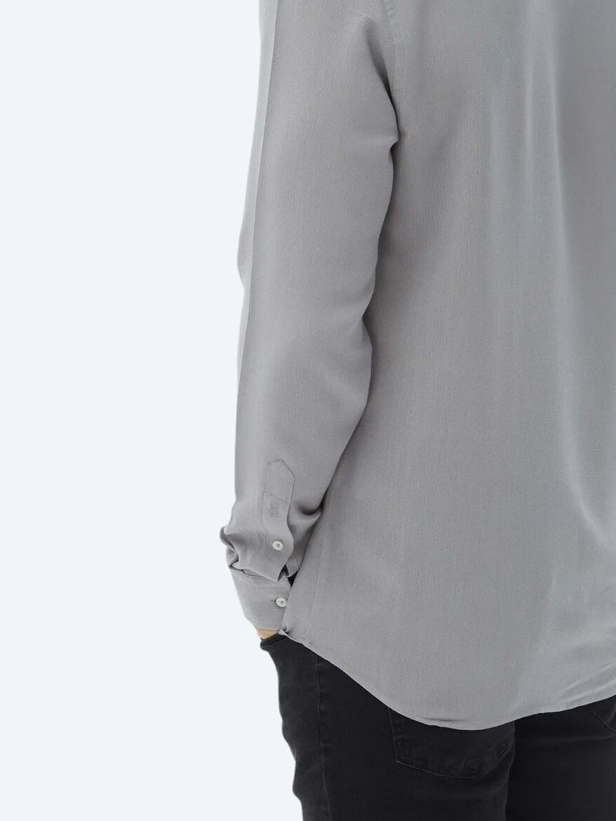 Grey Plain Regular Fit Weaving Casual Shirt - 8
