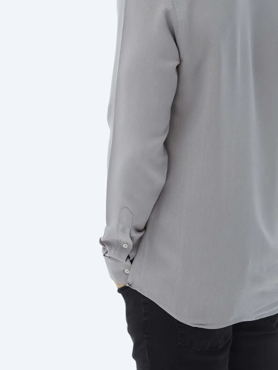 Grey Plain Regular Fit Weaving Casual Shirt - 8