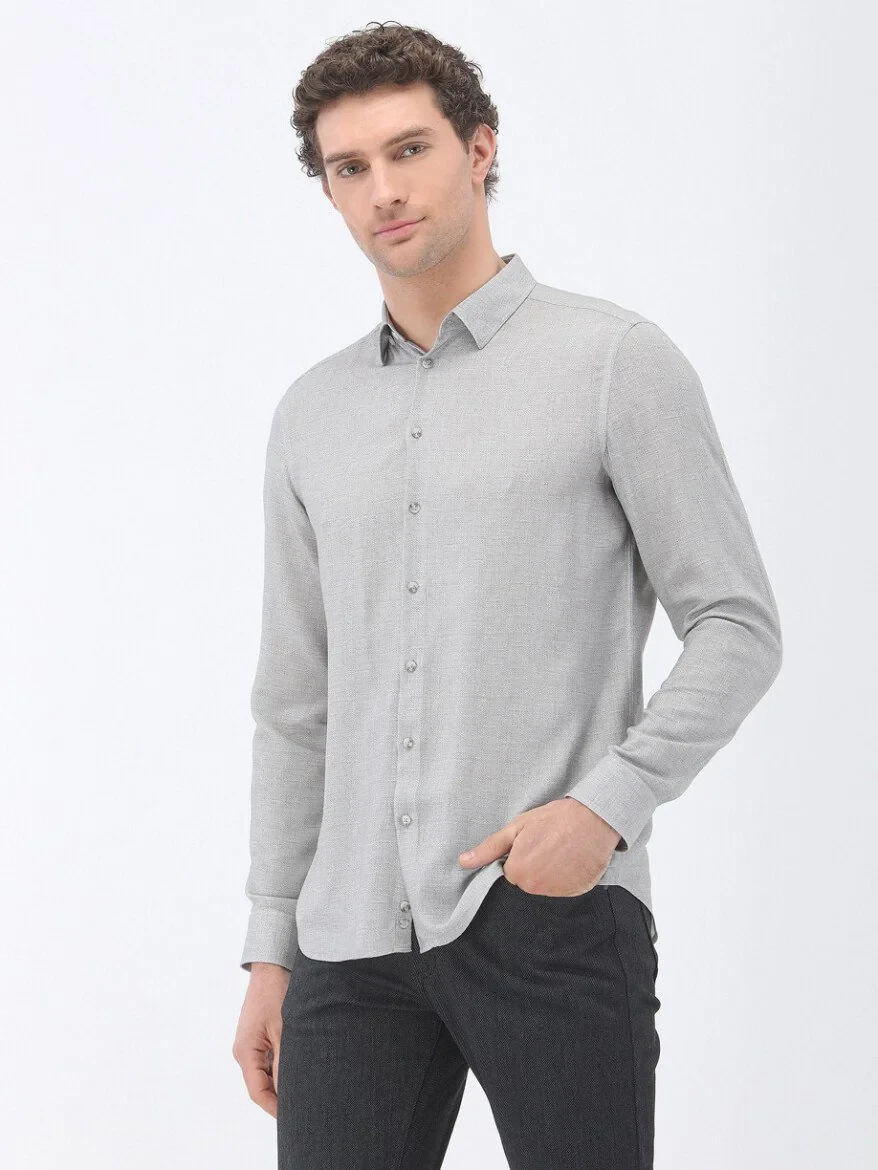 Grey Printed Regular Fit Weaving Casual Shirt - 1